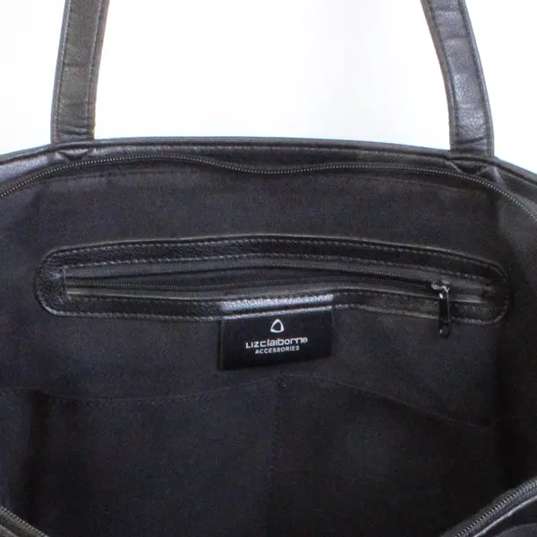 Liz Claiborne Solid Black Faux Leather Shoulder Bag Purse FLAWED