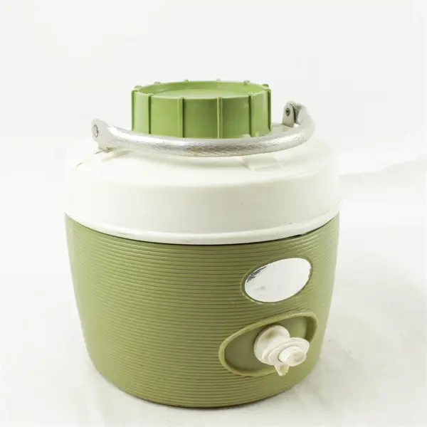 Vintage Poloron Alpine Hot & Cold Jug w/Spout Green & White Camping