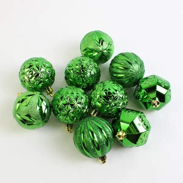 Lot of 10 Vintage Green Shatter-proof Christmas Hanging Balls