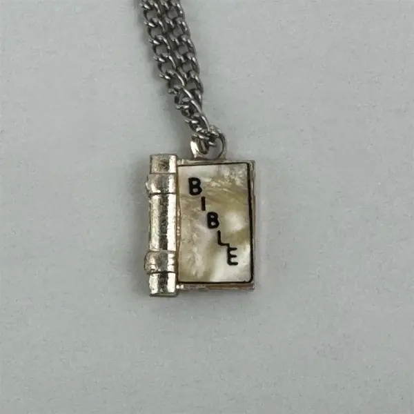 Mother Of Pearl Inlay Bible Pendant Necklace 18"
