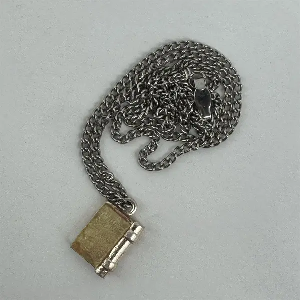 Mother Of Pearl Inlay Bible Pendant Necklace 18"