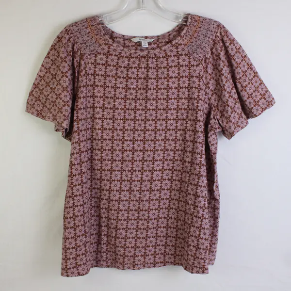 Next Lavender Purple and Brown Floral Pattern Short-Sleeved Top Women's Size 8