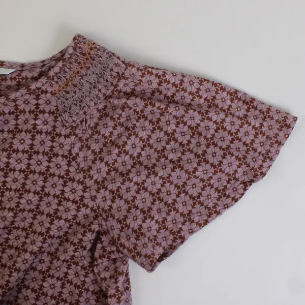 Next Lavender Purple and Brown Floral Pattern Short-Sleeved Top Women's Size 8