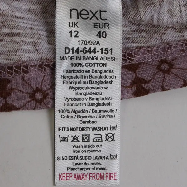 Next Lavender Purple and Brown Floral Pattern Short-Sleeved Top Women's Size 8