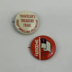 Christian Pinbacks VBS Travelers Treasure Trail Child's Evangelical Fellowship