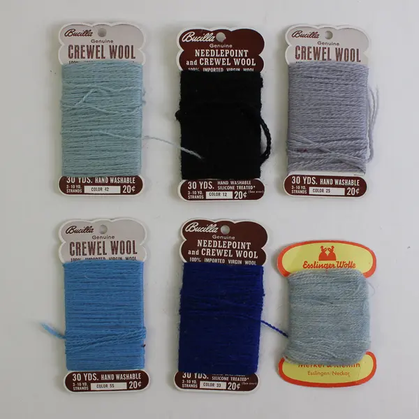 Lot of 6 Cards of Vintage Bucilla Needlepoint/Crewel Wool Some Slightly Used