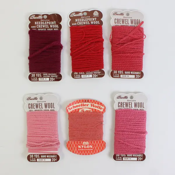 Lot of 6 Cards Vintage of Bucilla Needlepoint/Crewel Wool Pink Burgundy