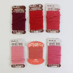 Lot of 6 Cards Vintage of Bucilla Needlepoint/Crewel Wool Pink Burgundy