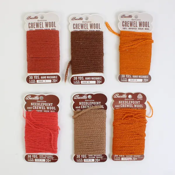 Lot of 6 Vintage Bucilla Needlepoint & Crewel Wool Cards Orange/Brown