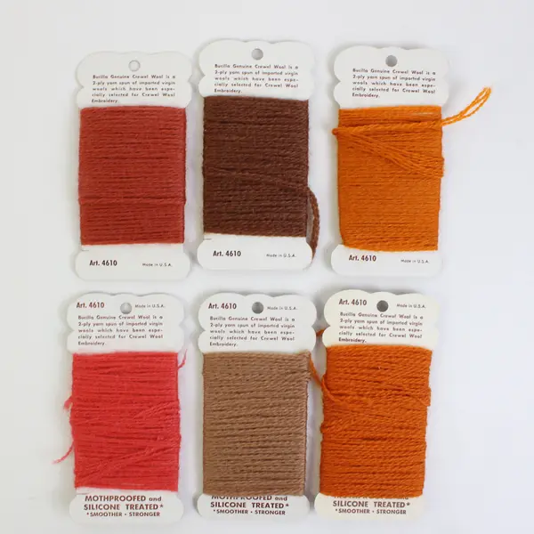 Lot of 6 Vintage Bucilla Needlepoint & Crewel Wool Cards Orange/Brown