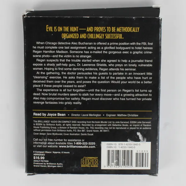 Murder List By Julie Garwood Read By Joyce Bean (Audio Book, CDs, 5 Disc)