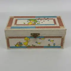 Vtg 1960s Cardboard Ballerina Musical Jewelry Box Girl Flowers Plays Rain Drops