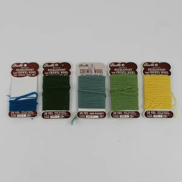 Lot of 5 Cards of Vintage Bucilla Needlepoint/Crewel Wool Green Yellow Blue