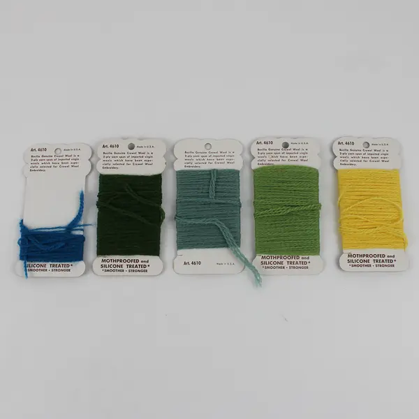 Lot of 5 Cards of Vintage Bucilla Needlepoint/Crewel Wool Green Yellow Blue