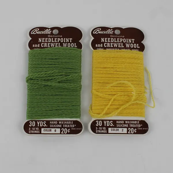 Lot of 5 Cards of Vintage Bucilla Needlepoint/Crewel Wool Green Yellow Blue