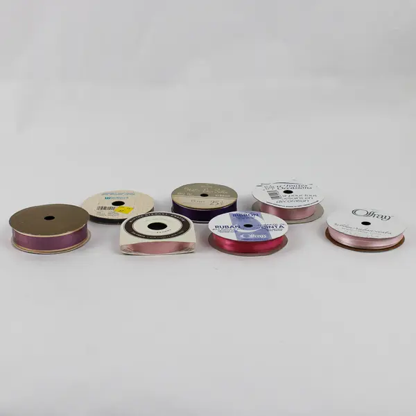 Lot of 7 Vintage Spools of Ribbon, Purple and Pink Shades New