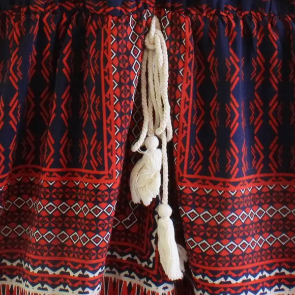 In The Beginning Orange Navy Blue Beige Tribal Pattern Romper Women's Medium