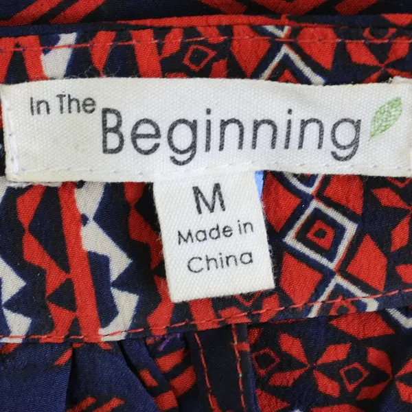 In The Beginning Orange Navy Blue Beige Tribal Pattern Romper Women's Medium