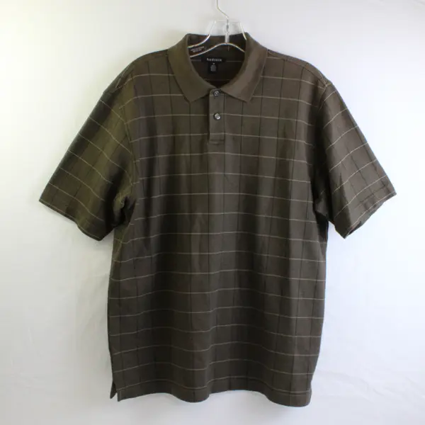 Van Heusen Brown and Black Windowpane Pattern Polo Men's Medium