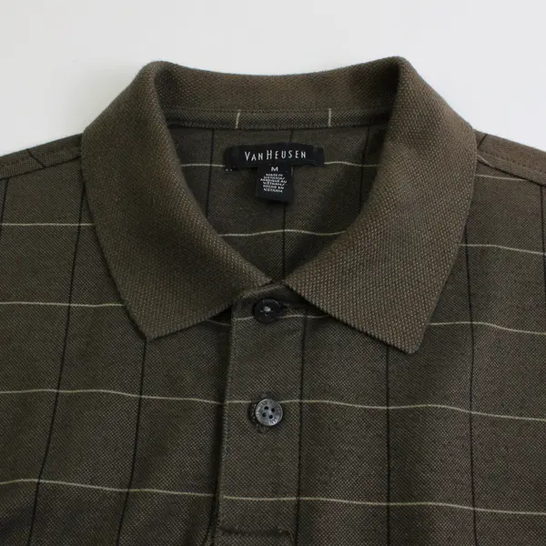 Van Heusen Brown and Black Windowpane Pattern Polo Men's Medium