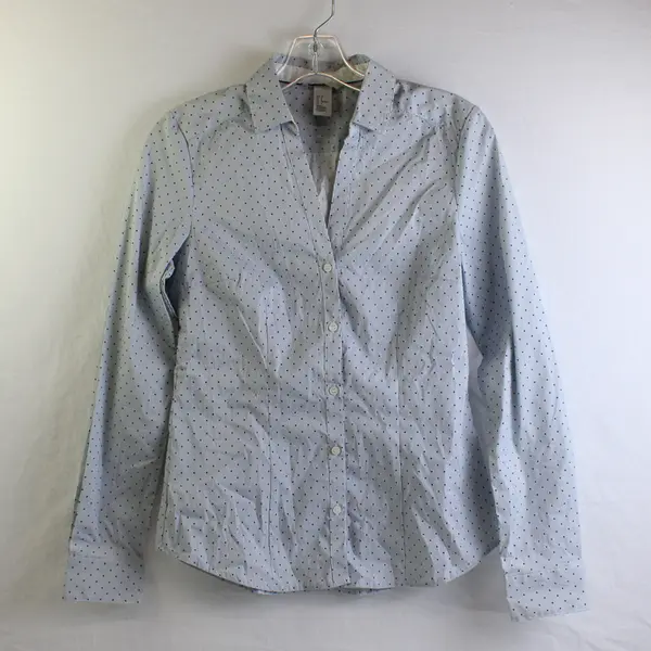 H&M Blue and White Pinstripe Polka Dot Button-Up Women's Size 6