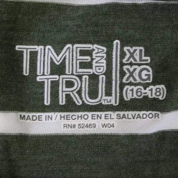 Time and Tru Green and White Striped T-Shirt Women's XL 16-18