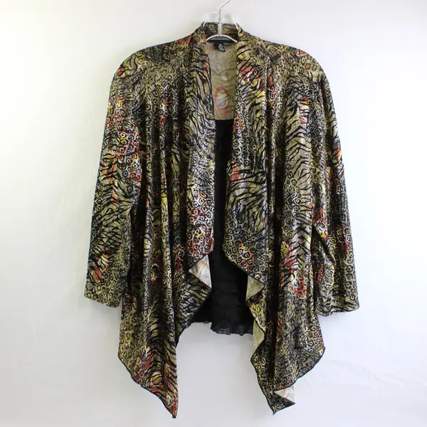 Notations Green Animal Print 3/4-Sleeve Faux Layered Top Women's XL