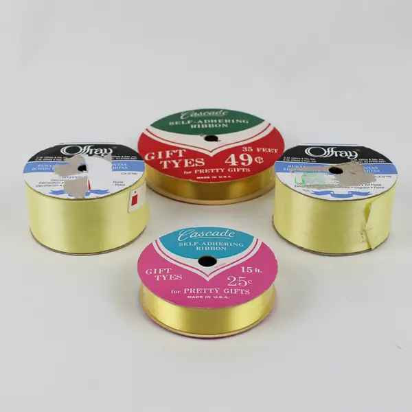 Lot of 4 Spools of Yellow Ribbon Assorted Sizes New
