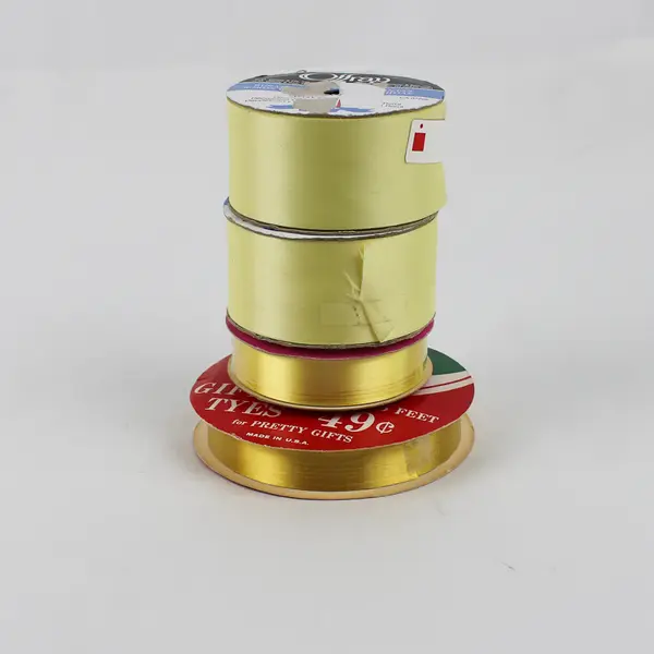 Lot of 4 Spools of Yellow Ribbon Assorted Sizes New