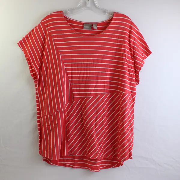 Chico's Coral Pink and White Striped T-Shirt Women's Size 3