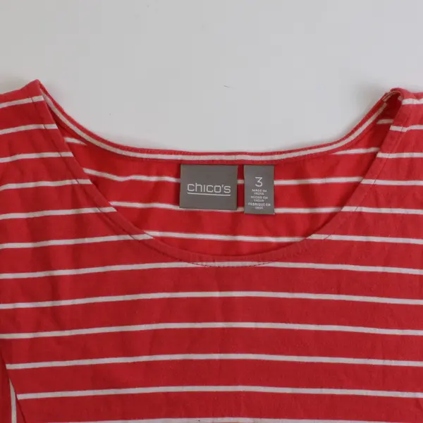 Chico's Coral Pink and White Striped T-Shirt Women's Size 3