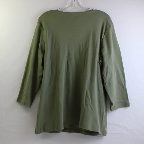 JM Collection Green 3/4-Sleeve Beaded Neckline Cotton Top Women's Size 1X