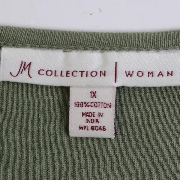 JM Collection Green 3/4-Sleeve Beaded Neckline Cotton Top Women's Size 1X