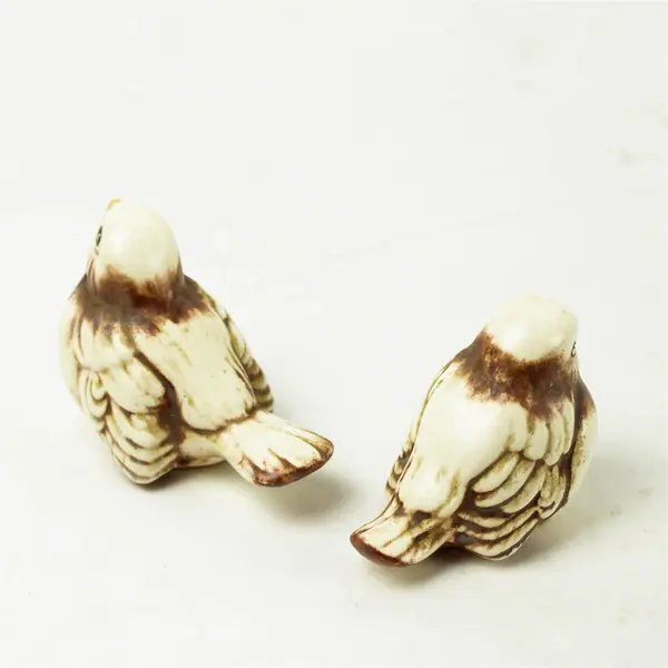Set of 2 Ceramic Bird Figurines White & Brown Decorative Shelf Decor