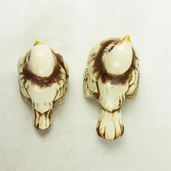 Set of 2 Ceramic Bird Figurines White & Brown Decorative Shelf Decor