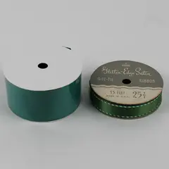 Lot of 2 Spools of Vintage Green Ribbon, Assorted Sizes New