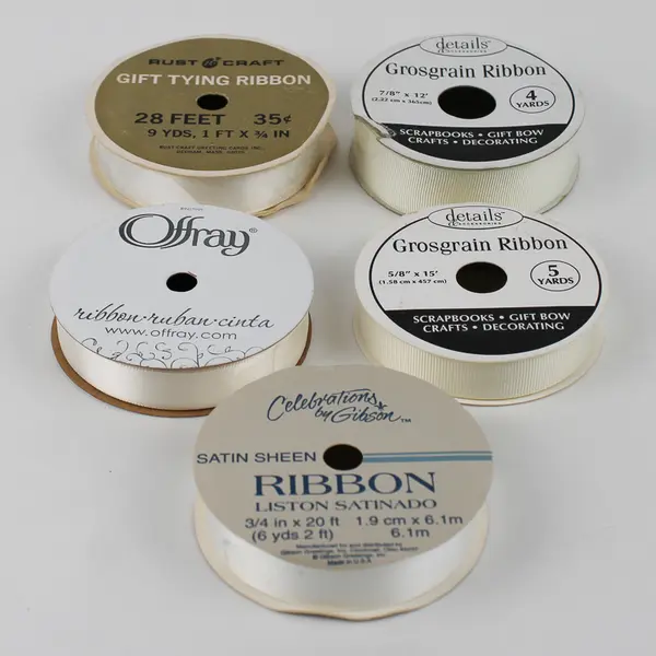 Lot of 5 Spools of Vintage Ribbon Shades of White New