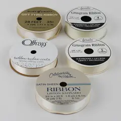 Lot of 5 Spools of Vintage Ribbon Shades of White New