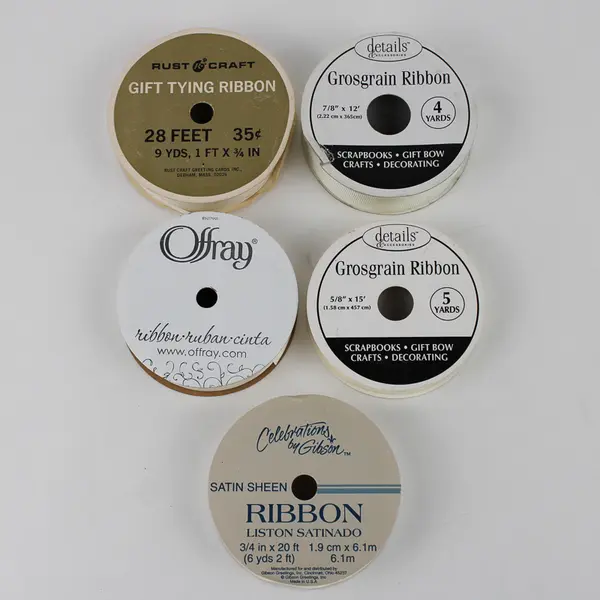 Lot of 5 Spools of Vintage Ribbon Shades of White New