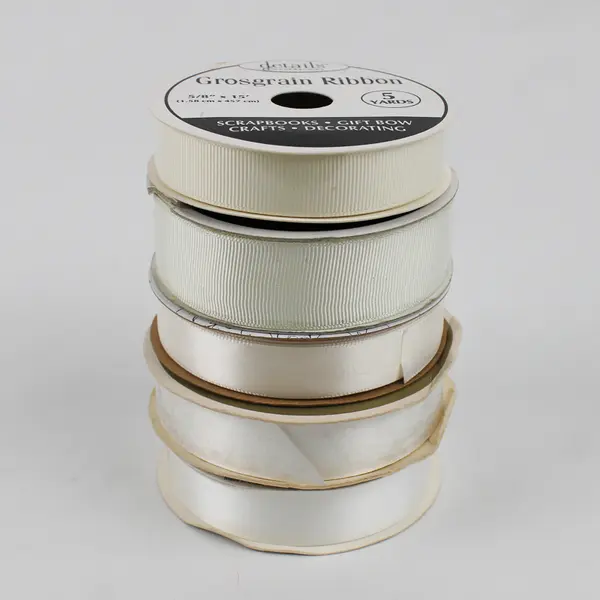 Lot of 5 Spools of Vintage Ribbon Shades of White New