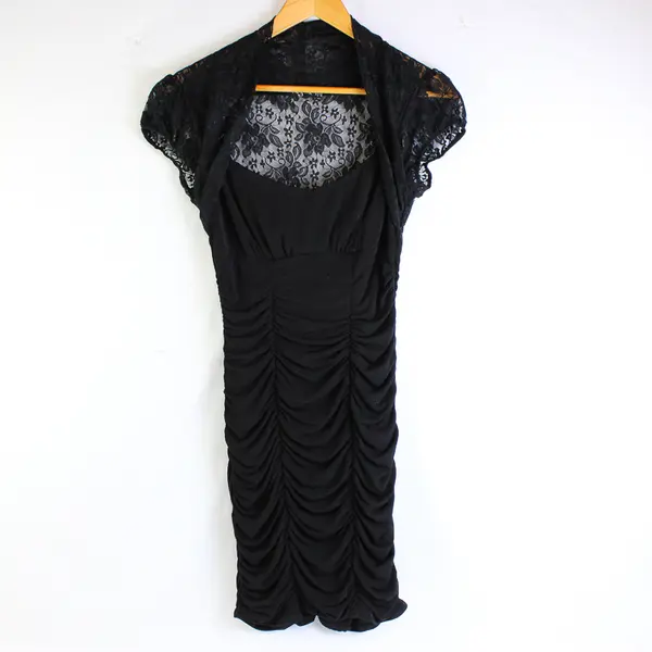 Ruby Rox Solid Black Lace Back Mini Dress Women's Medium