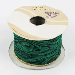 Spool of Vintage Green Gold Trimmed Christmas Craft Wired Ribbon 2.8"W
