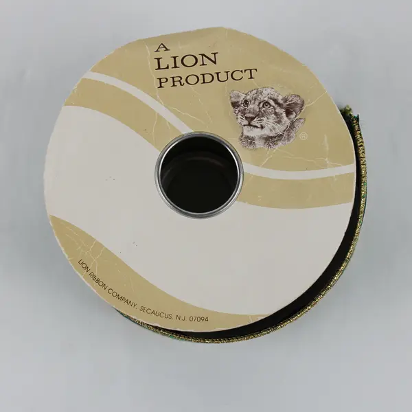 Spool of Vintage Green Gold Trimmed Christmas Craft Wired Ribbon 2.8"W