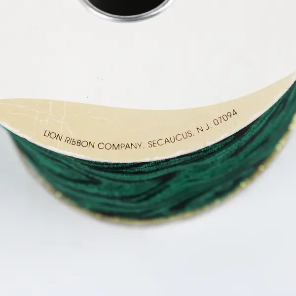 Spool of Vintage Green Gold Trimmed Christmas Craft Wired Ribbon 2.8"W