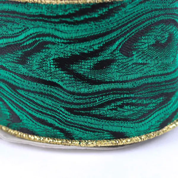 Spool of Vintage Green Gold Trimmed Christmas Craft Wired Ribbon 2.8"W