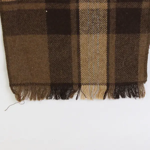 Brown Plaid Fringed Scarf 7.5" x 58" Autumn Winter Accessory