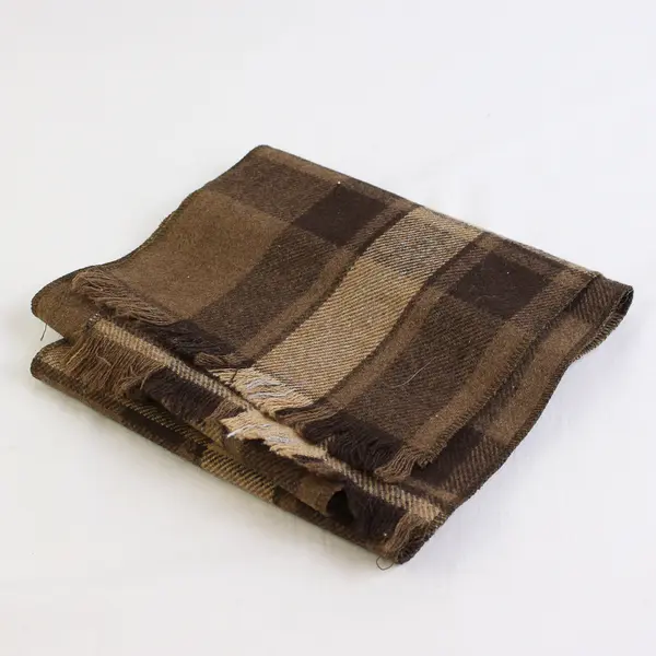 Brown Plaid Fringed Scarf 7.5" x 58" Autumn Winter Accessory