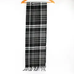 Sears Black and Gray Plaid Fringed Acrylic Scarf 11" x 68"