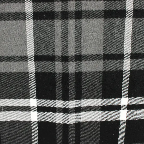 Sears Black and Gray Plaid Fringed Acrylic Scarf 11" x 68"
