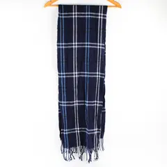 Blue Plaid Fringed Scarf 11" x 65" Autumn Winter Accessory